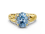 Yellow gold Fancy Blue Oval  Solitaire Filigree Engagement Ring with Halo and Prong Setting_34