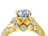 Yellow gold Fancy Blue Oval  Solitaire Filigree Engagement Ring with Halo and Prong Setting_38