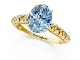 Yellow gold Fancy Blue Oval  Solitaire Floral Milgrain Engagement Ring_37