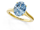 Yellow gold Fancy Blue Oval  Solitaire Heart Prong Engagement Ring with Tapered Band_56