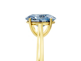 Yellow gold Fancy Blue Oval  Solitaire Heart Prong Engagement Ring with Tapered Band_60