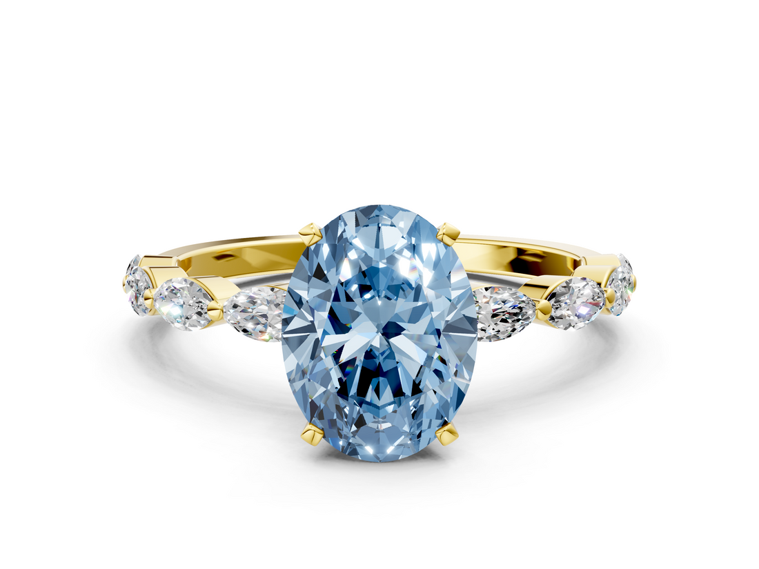 Yellow gold Fancy Blue Oval  Solitaire Marquise Side Stone Prong Setting Ring_43