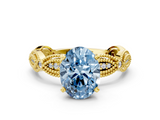 Yellow gold Fancy Blue Oval  Solitaire Milgrain Diamond Engagement Ring with Bezel and Marquise Band_161