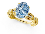 Yellow gold Fancy Blue Oval  Solitaire Milgrain Diamond Engagement Ring with Bezel and Marquise Band_162