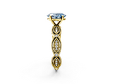 Yellow gold Fancy Blue Oval  Solitaire Milgrain Diamond Engagement Ring with Bezel and Marquise Band_163