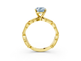 Yellow gold Fancy Blue Oval  Solitaire Milgrain Diamond Engagement Ring with Bezel and Marquise Band_164