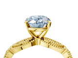 Yellow gold Fancy Blue Oval  Solitaire Milgrain Diamond Engagement Ring with Bezel and Marquise Band_165