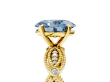 Yellow gold Fancy Blue Oval  Solitaire Milgrain Diamond Engagement Ring with Bezel and Marquise Band_166