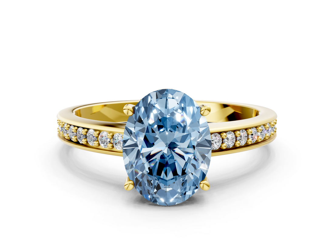 Yellow gold Fancy Blue Oval  Solitaire Pavé Band Prong Setting Ring_20