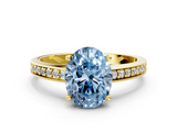 Yellow gold Fancy Blue Oval  Solitaire Pavé Band Prong Setting Ring_20