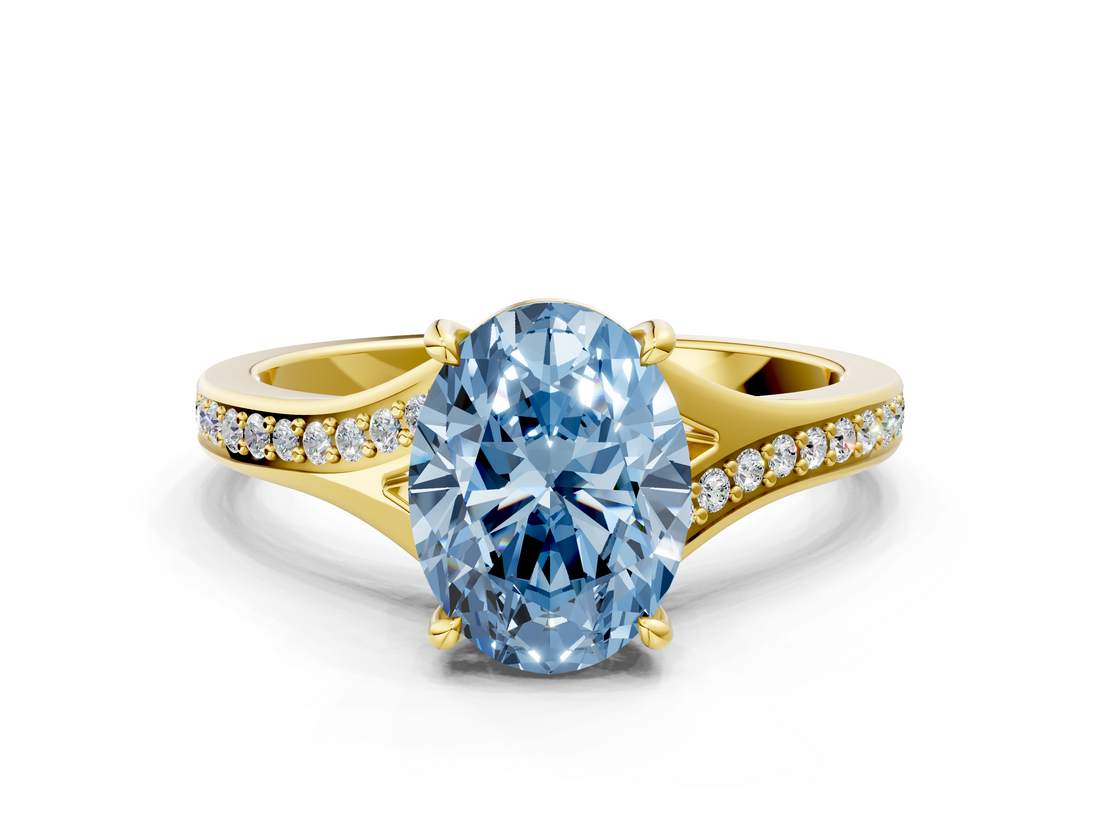 Yellow gold Fancy Blue Oval  Solitaire Pavé Band with Four-Prong Setting_45