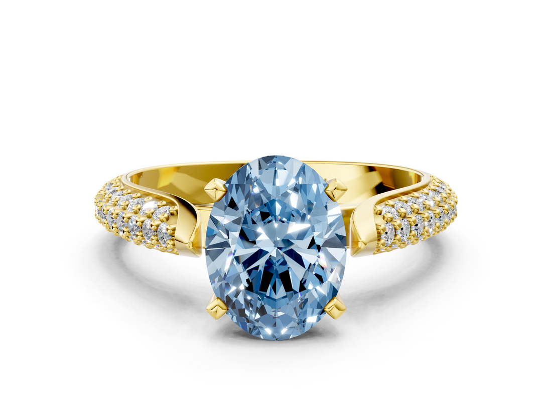 Yellow gold Fancy Blue Oval  Solitaire Pavé Diamond Engagement Ring with Four-Prong Setting_137