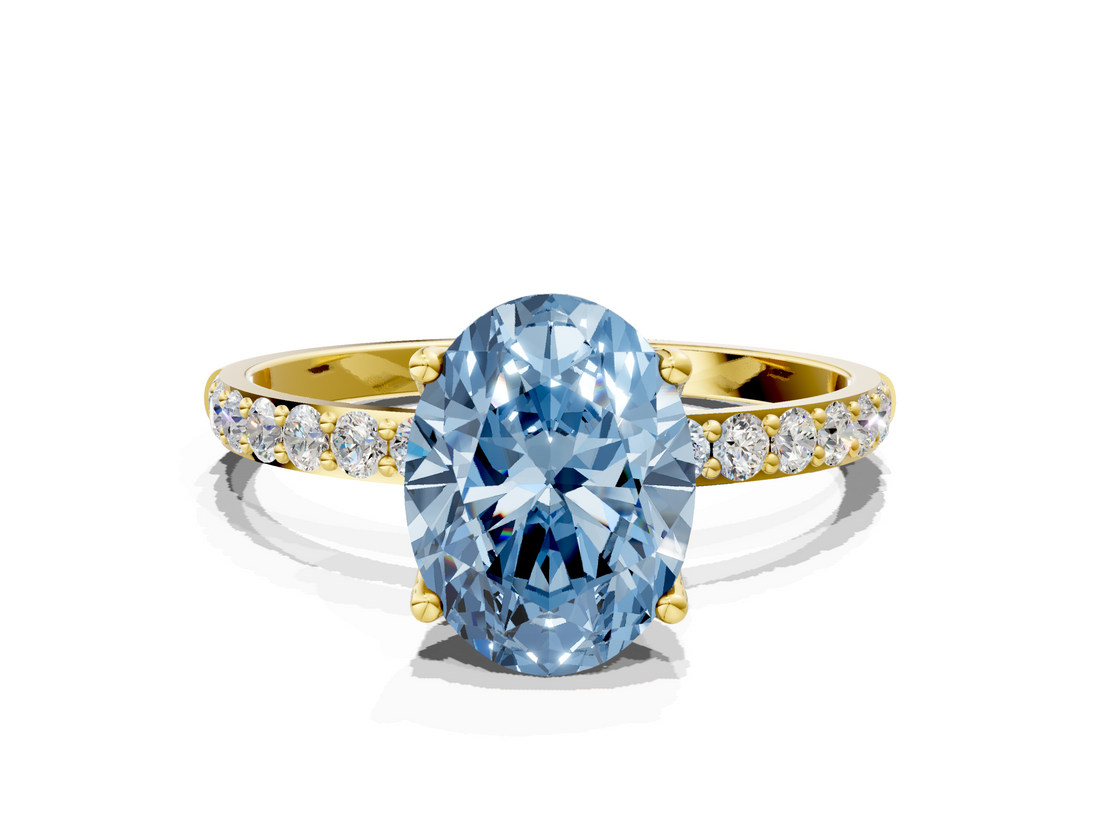 Yellow gold Fancy Blue Oval  Solitaire Pavé Diamond Engagement Ring with Four-Prong Setting_39