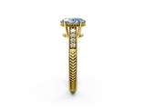 Yellow gold Fancy Blue Oval  Solitaire Pavé Diamond Milgrain Engagement Ring with Four-Prong Setting_5