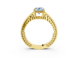 Yellow gold Fancy Blue Oval  Solitaire Pavé Diamond Milgrain Engagement Ring with Four-Prong Setting_6