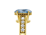 Yellow gold Fancy Blue Oval  Solitaire Pavé Diamond Milgrain Engagement Ring with Four-Prong Setting_8