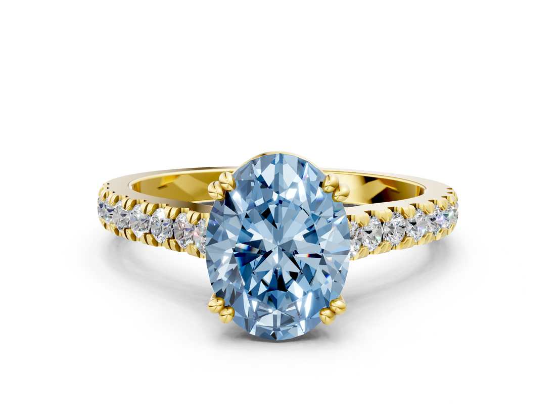 Yellow gold Fancy Blue Oval  Solitaire Pave Diamond Engagement Ring with Prong Setting_20