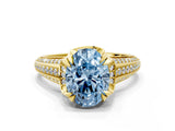 Yellow gold Fancy Blue Oval  Solitaire Pave Split Shank Ring with Four-Prong Setting_125