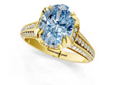 Yellow gold Fancy Blue Oval  Solitaire Pave Split Shank Ring with Four-Prong Setting_126