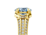 Yellow gold Fancy Blue Oval  Solitaire Pave Split Shank Ring with Four-Prong Setting_130