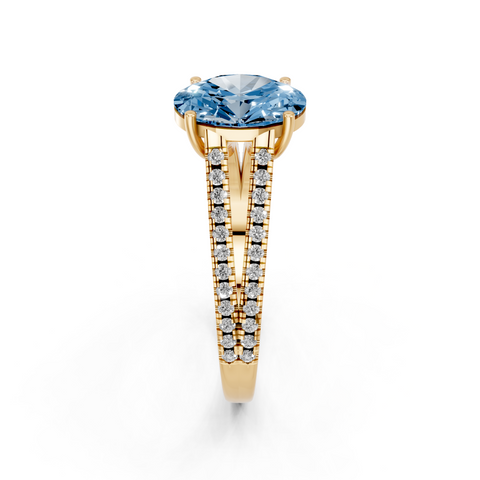 Yellow gold Fancy Blue Oval  Solitaire Split Shank Pavé Diamond Engagement Ring_255