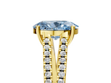 Yellow gold Fancy Blue Oval  Solitaire Split Shank Pavé Diamond Engagement Ring_395
