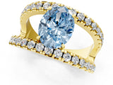 Yellow gold Fancy Blue Oval  Solitaire Split Shank Pave Diamond Ring_50