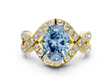Yellow gold Fancy Blue Oval  Solitaire Twist Band Pavé Diamond Engagement Ring_32