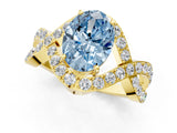 Yellow gold Fancy Blue Oval  Solitaire Twist Band Pavé Diamond Engagement Ring_33