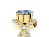 Yellow gold Fancy Blue Oval  Solitaire Twist Band Pavé Diamond Engagement Ring_37