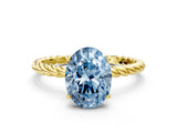Yellow gold Fancy Blue Oval  Solitaire Twist Band Ring with Four-Prong Setting_68