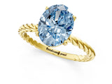 Yellow gold Fancy Blue Oval  Solitaire Twist Band Ring with Four-Prong Setting_69