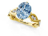Yellow gold Fancy Blue Oval  Solitaire Twist Band with Leaf Prong Setting 2