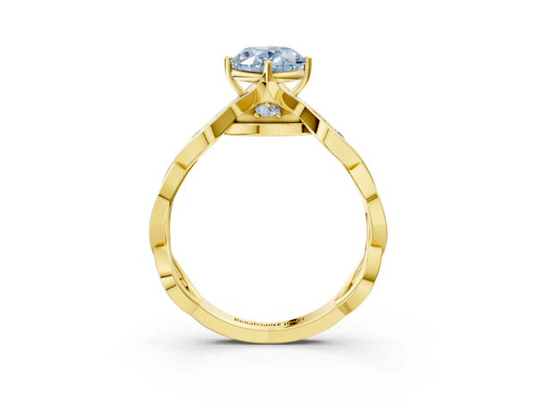 Yellow gold Fancy Blue Oval  Solitaire Twist Band with Leaf Prong Setting