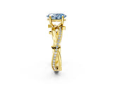Yellow gold Fancy Blue Oval  Solitaire Twist Band with Pavé Accents and Four-Prong Setting_23