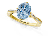 Yellow gold Fancy Blue Oval  Solitaire Twist Band with Pavé Diamonds and Four-Prong Setting_86