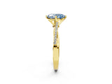 Yellow gold Fancy Blue Oval  Solitaire Twist Band with Pavé Diamonds and Four-Prong Setting_87