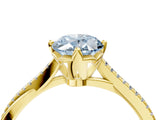 Yellow gold Fancy Blue Oval  Solitaire Twist Band with Pavé Diamonds and Four-Prong Setting_89
