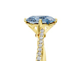 Yellow gold Fancy Blue Oval  Solitaire Twist Band with Pavé Diamonds and Four-Prong Setting_90