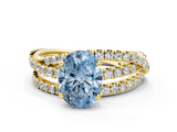 Yellow gold Fancy Blue Oval  Solitaire Twist Band with Pavé Setting and Four-Prong Setting_114