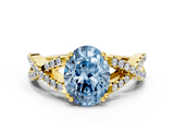 Yellow gold Fancy Blue Oval  Solitaire Twist Band with Pavé Setting and Four-Prong Setting_17