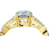 Yellow gold Fancy Blue Oval  Solitaire Twist Band with Pavé Setting and Four-Prong Setting_21