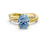 Yellow gold Fancy Blue Oval  Solitaire Twist Band with Pave Prong Setting_28