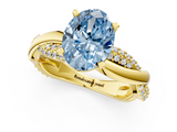 Yellow gold Fancy Blue Oval  Solitaire Twist Band with Pave Prong Setting_29