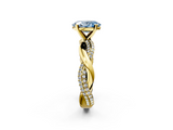 Yellow gold Fancy Blue Oval  Solitaire Twist Band with Pave Prong Setting_30