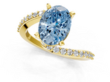 Yellow gold Fancy Blue Oval  Solitaire Twist Band with Pave Set Diamonds and Four-Prong Setting_126