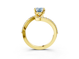 Yellow gold Fancy Blue Oval  Solitaire Twist Band with Pave Set Diamonds and Four-Prong Setting_128