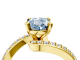 Yellow gold Fancy Blue Oval  Solitaire Twist Band with Pave Set Diamonds and Four-Prong Setting_129
