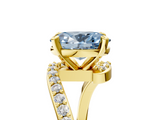 Yellow gold Fancy Blue Oval  Solitaire Twist Band with Pave Set Diamonds and Four-Prong Setting_130