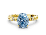 Yellow gold Fancy Blue Oval  Solitaire Twisted Band Prong Set Engagement Ring_62